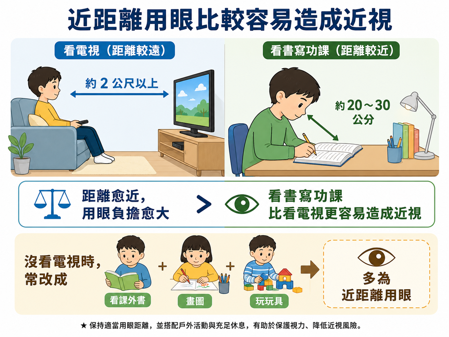 近距離用眼與近視風險示意圖