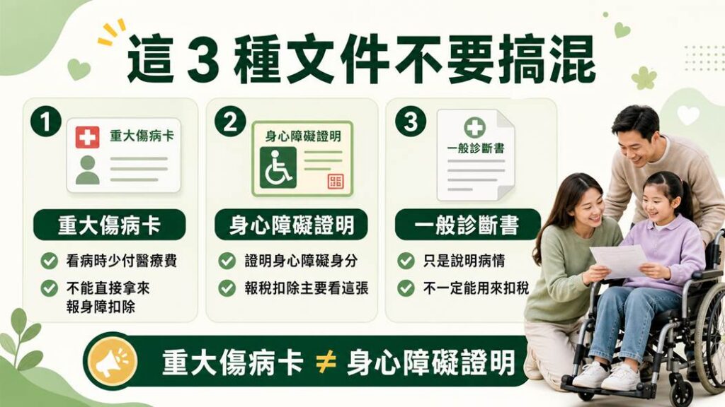 幫身心障礙家屬報稅前，重大傷病卡、身心障礙證明、一般診斷書不要搞混了