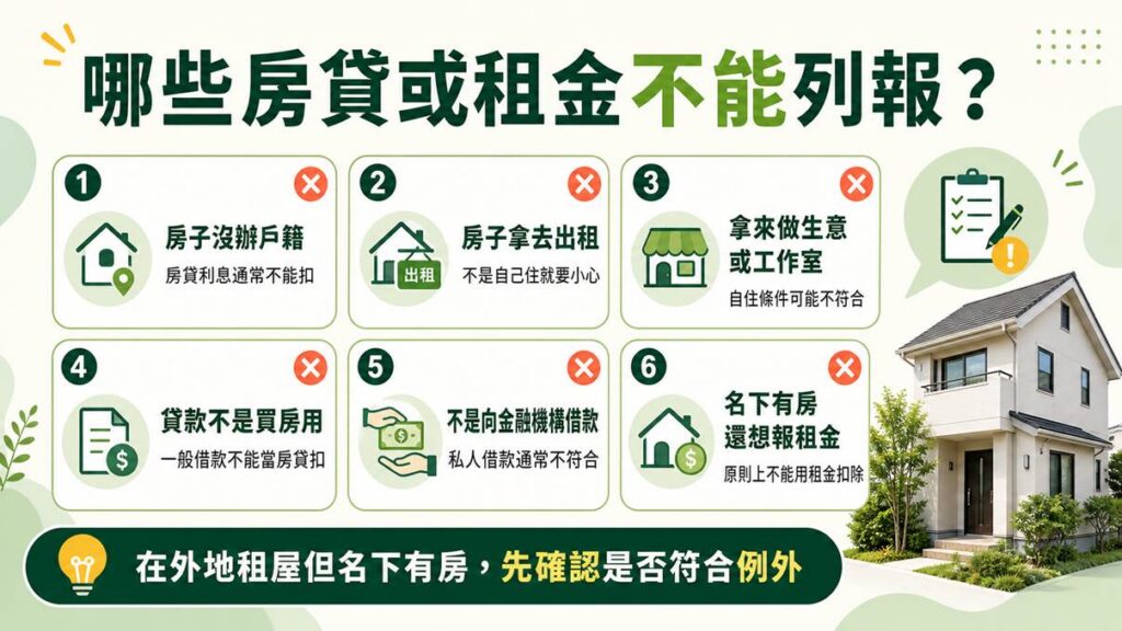 報稅時不能列報的房貸或租金