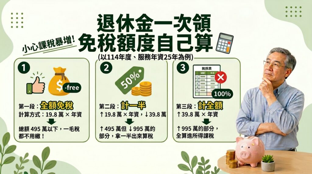 退休金一次領的免稅門檻三段式算法