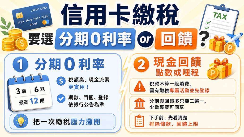 信用卡繳稅刷哪張最賺？3分鐘看懂分期 0 利率與回饋怎麼選