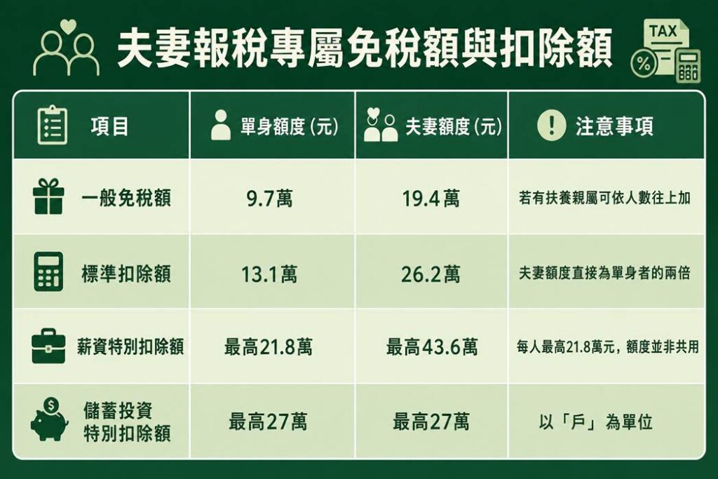 夫妻報稅專屬免稅額與扣除額