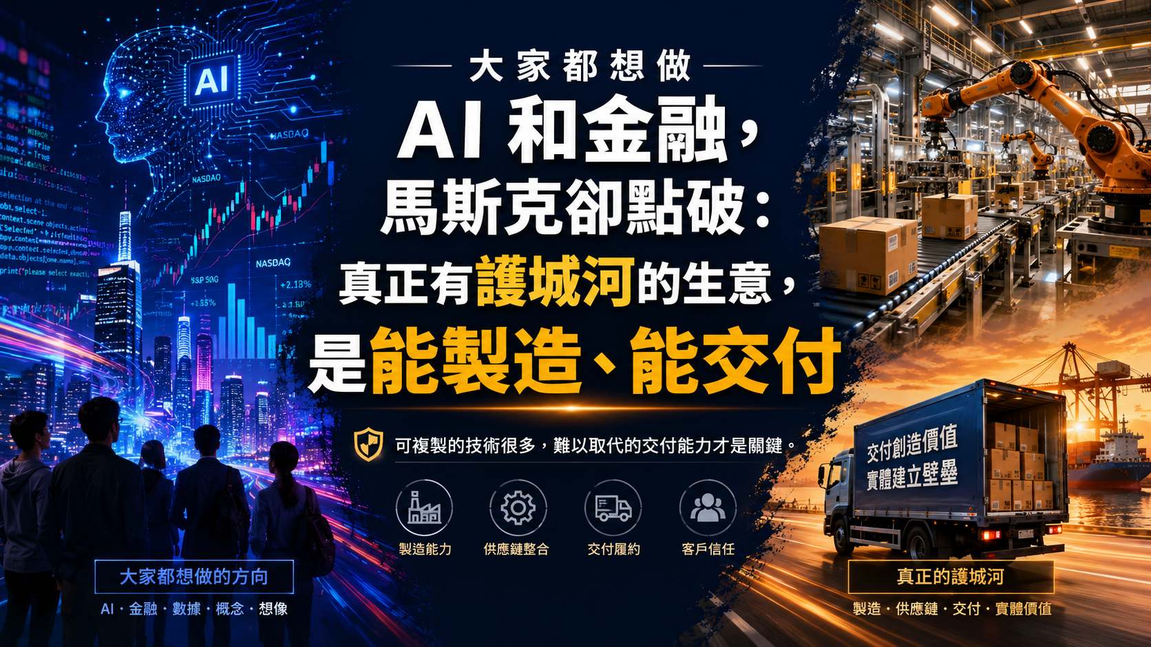 大家都想做 AI 和金融，馬斯克卻點破：真正有護城河的生意，是能製造、能交付｜馬斯克寶典