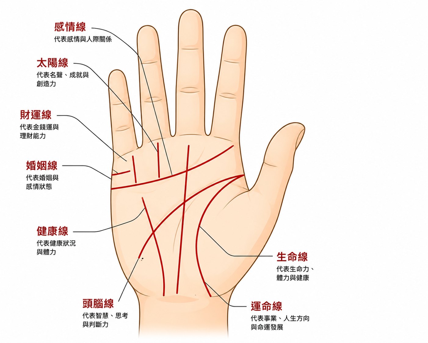 手相|8條線你看得懂嗎? 感情線、生命線、財運線、健康線...男左女右,準的離譜