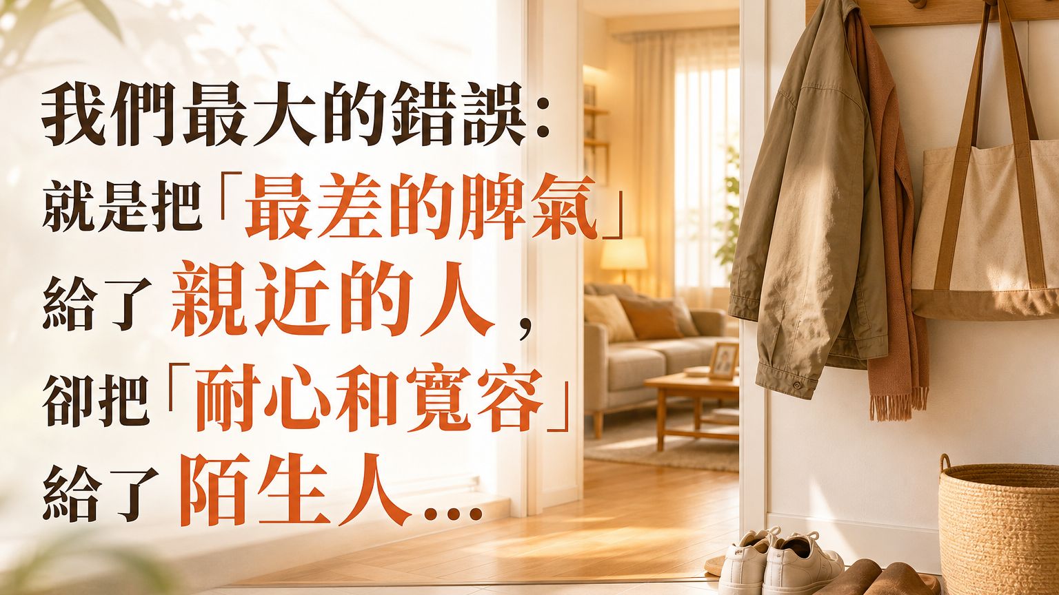 我們最大的錯誤：就是把「最差的脾氣」給了 親近的人， 卻把「耐心和寬容」給了 陌生人…