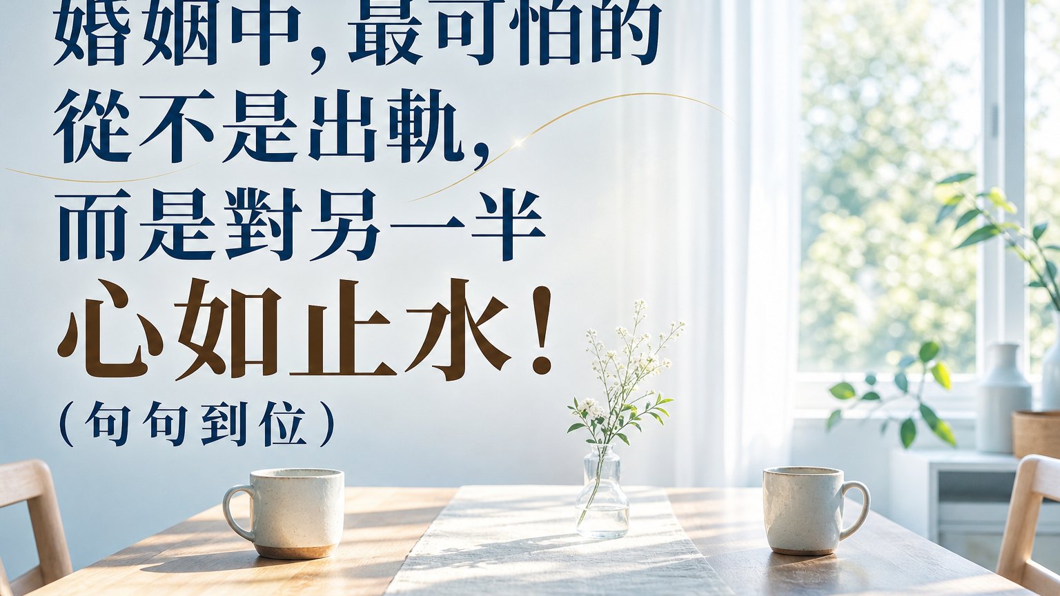 婚姻中，最可怕的 從不是出軌，而是對另一半 心如止水！（句句到位）