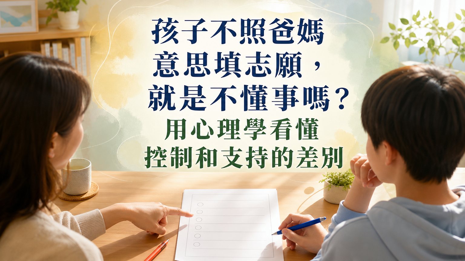 孩子不照爸媽意思填志願，就是不懂事嗎？用心理學看懂控制和支持的差別