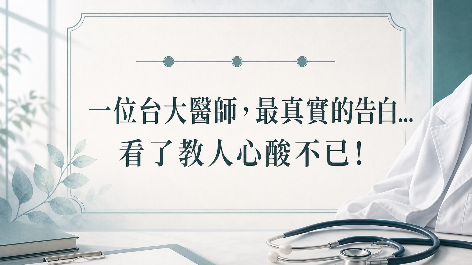 一位台大醫師，最真實的告白… 看了教人心酸不已！