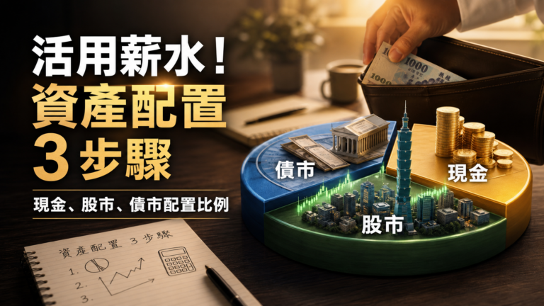 活用薪水！一張圖淺談「資產配置 3 步驟」，超簡單試算現金、股市、債市配置比例。