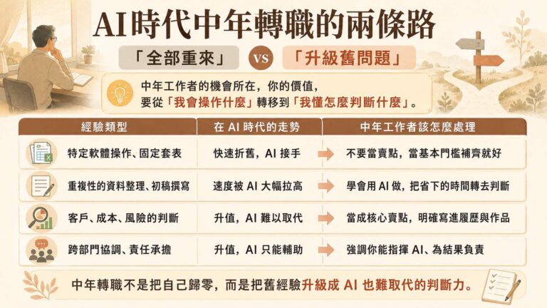 中年轉職想學 AI 又怕太晚？4步驟盤點職場舊經驗，放大能力