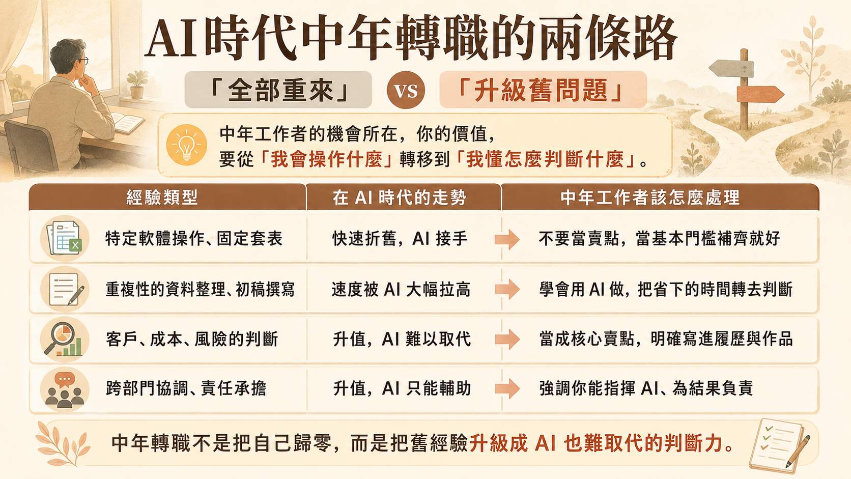 中年轉職想學 AI 又怕太晚？4步驟盤點職場舊經驗，放大能力