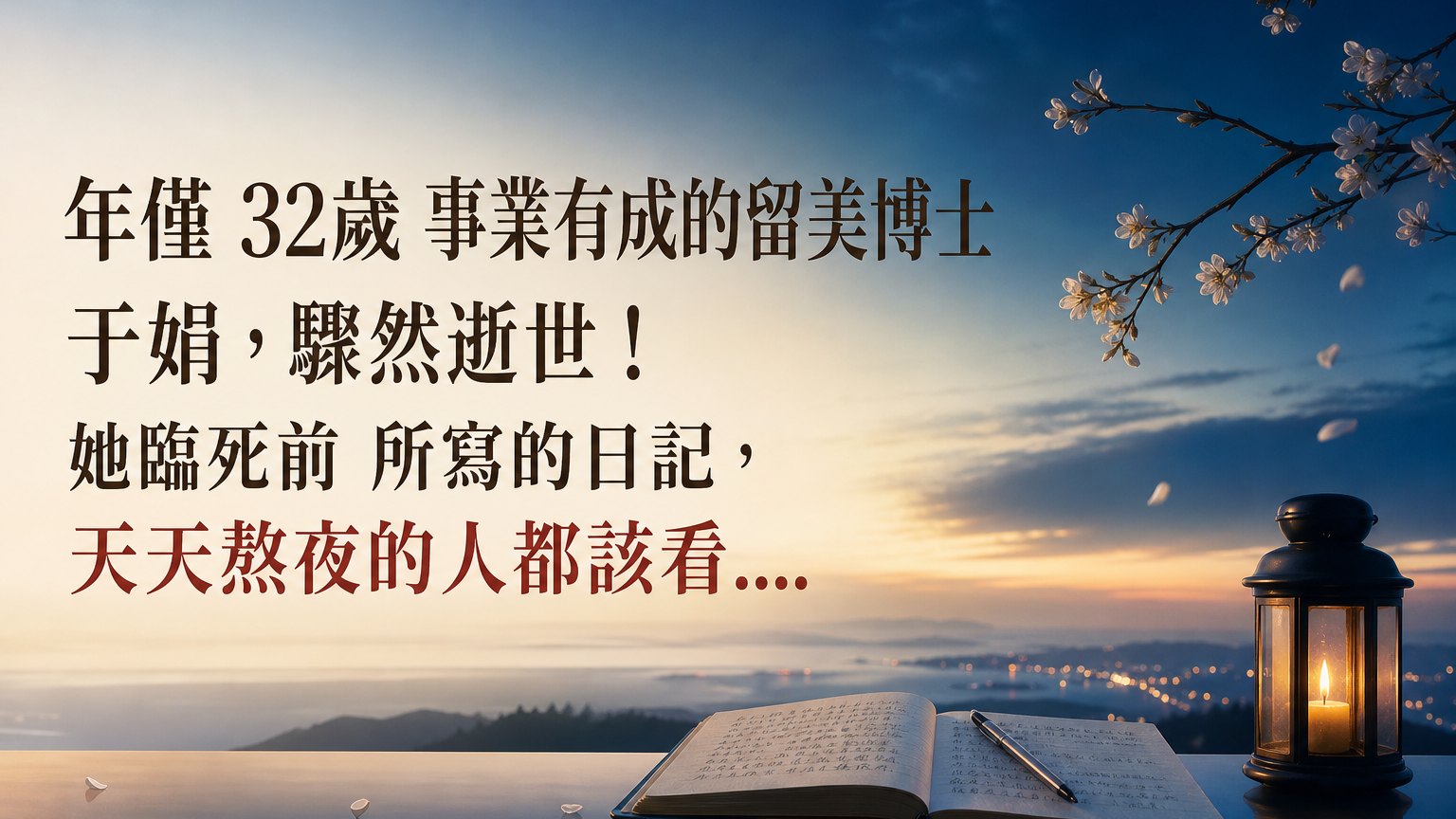 年僅 32歲 事業有成的留美博士 于娟，驟然逝世！她臨死前 所寫的日記，天天熬夜的人都該看…