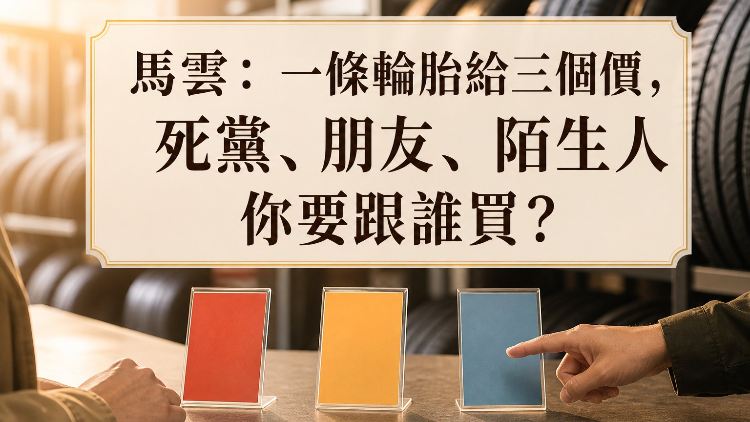 馬雲：一條輪胎給三個價，死黨、朋友、陌生人你要跟誰買？ 原來富人的思維是… 你選對了嗎？