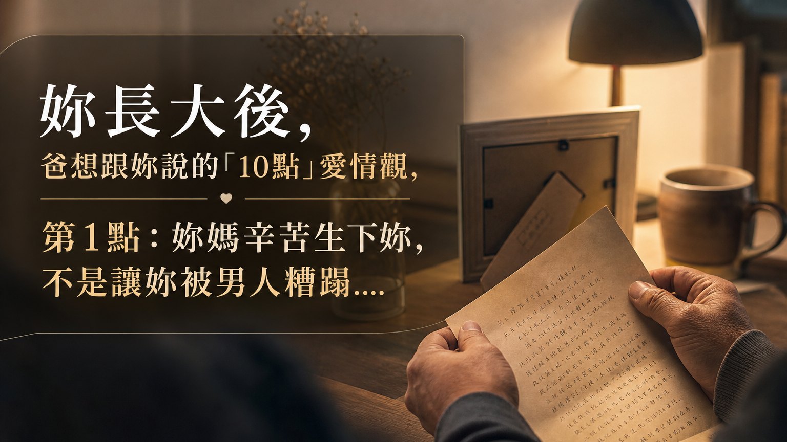 妳長大後，爸想跟妳說的「10點」愛情觀，第1點：妳媽辛苦生下妳，不是讓妳被男人糟蹋…