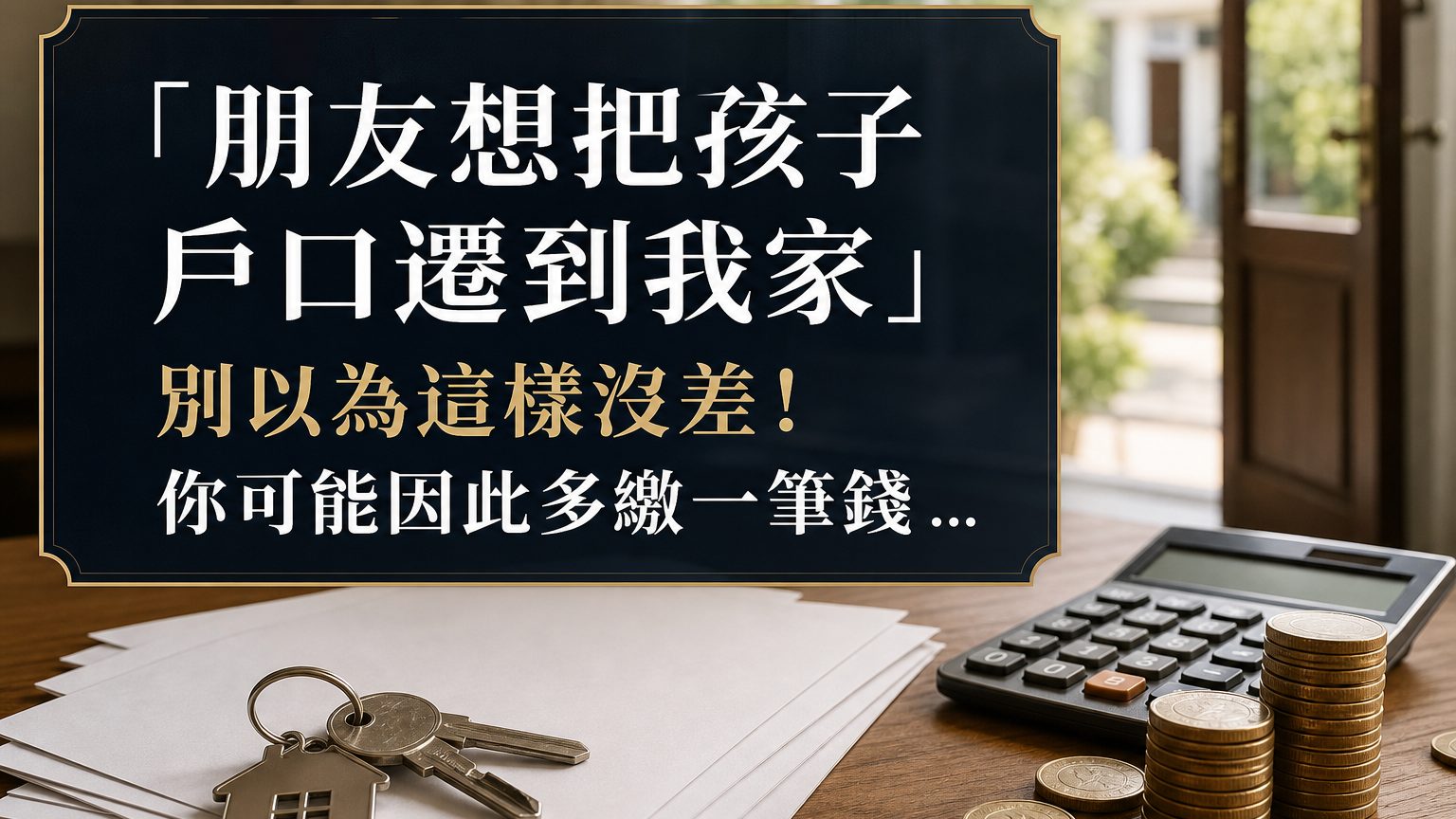 「朋友想把孩子 戶口遷到我家」，別以為這樣沒差！你可能因此多繳一筆錢 …