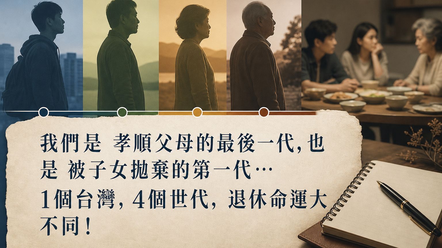 「我們是 孝順父母的最後一代，也是 被子女拋棄的第一代…」1個台灣，4個世代，退休命運大不同！