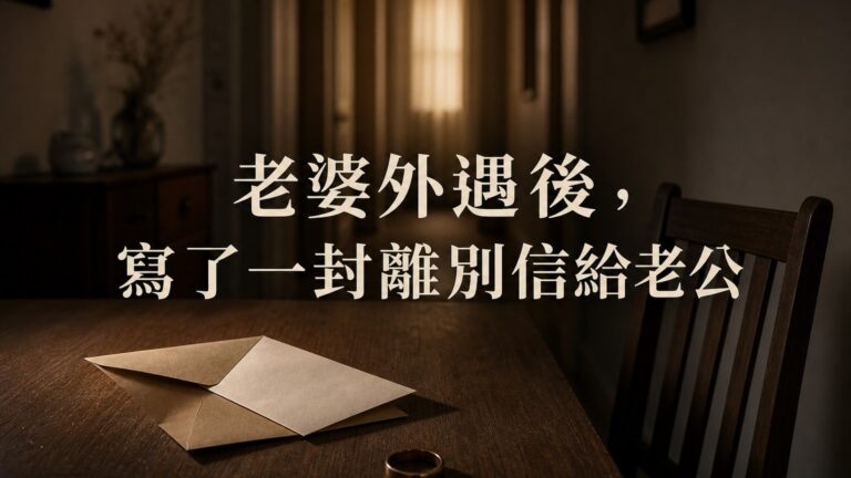 老婆外遇後，寫了一封離別信給老公。沒想到老公收到信後，竟然寫了一篇讓她後悔至極的回信….