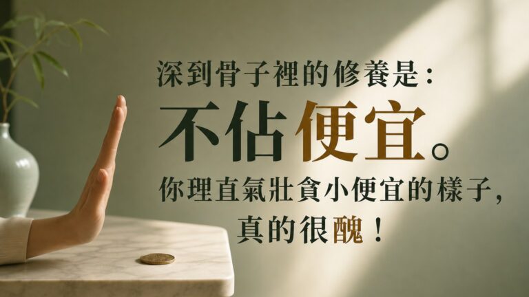 深到骨子裡的修養是：不佔便宜。你理直氣壯貪小便宜的樣子，真的很醜！