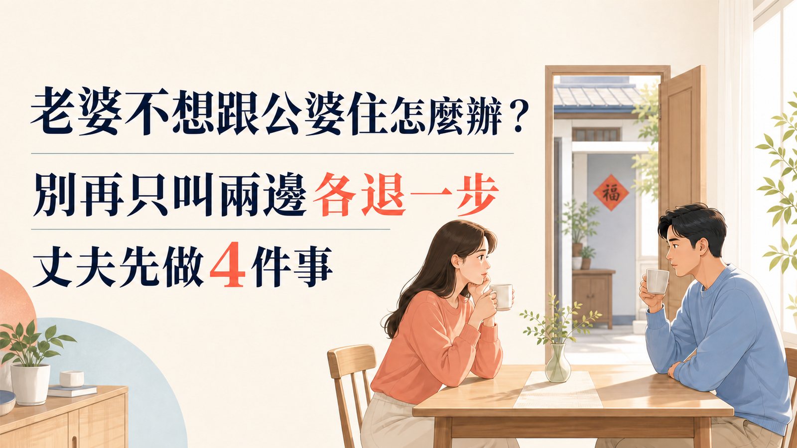 老婆不想跟公婆住怎麼辦？別再只叫兩邊各退一步：丈夫先做4件事