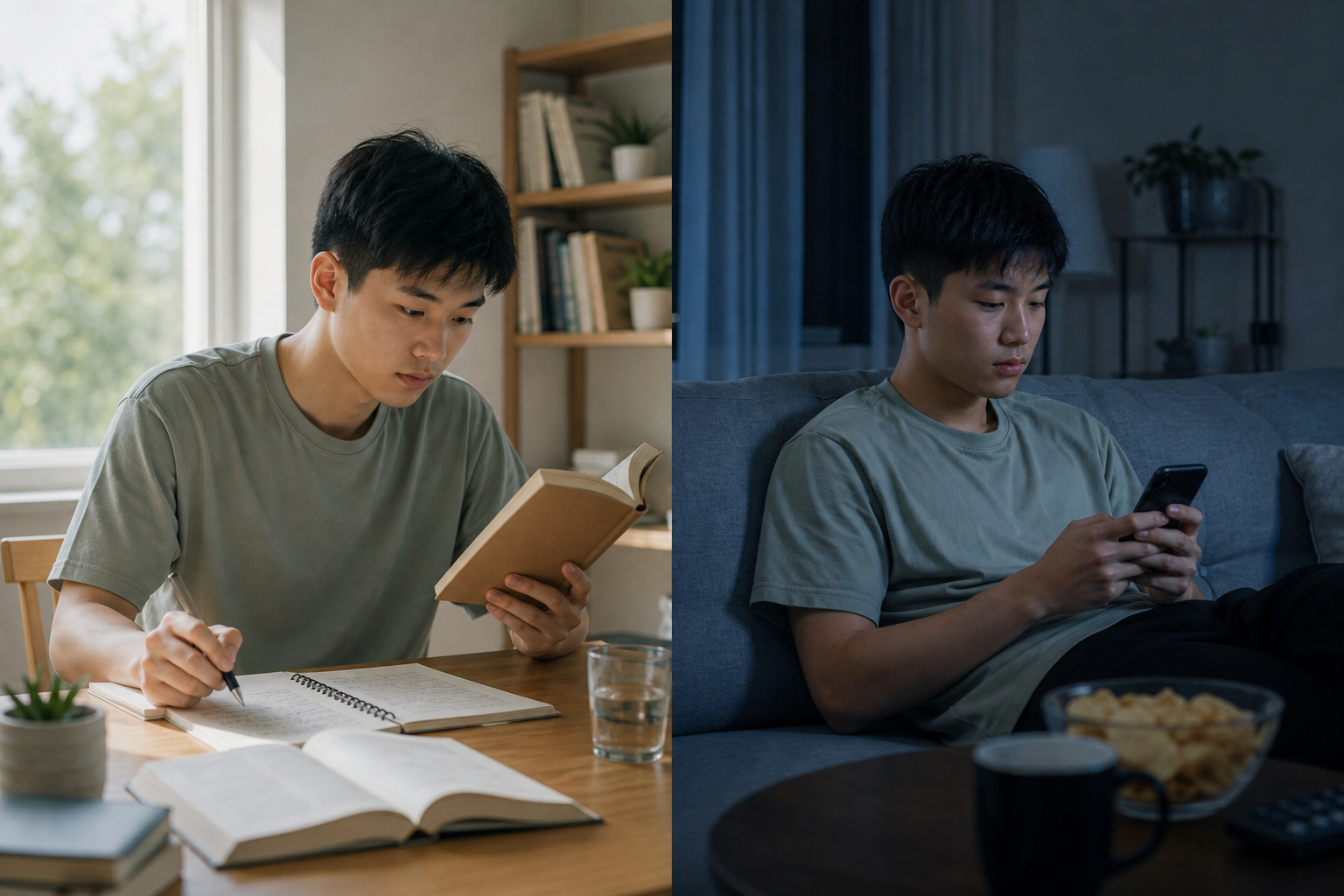 同一名學生在技能練習與反覆滑手機之間形成不同選擇