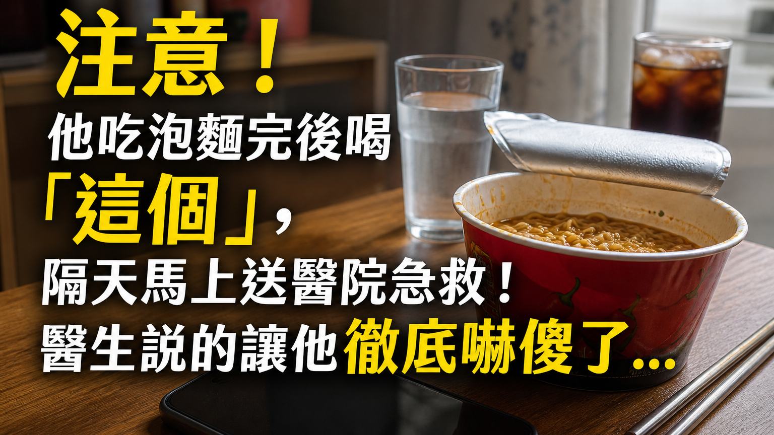 注意！他吃泡麵完後喝「這個」，隔天馬上送醫院急救！醫生說的讓他徹底嚇傻了…
