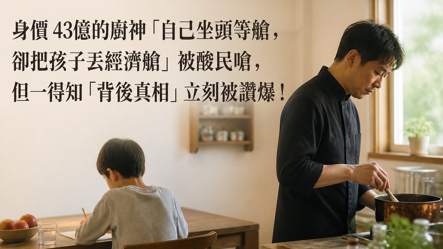 身價 43億的廚神「自己坐頭等艙，卻把孩子丟經濟艙」被酸民嗆，但一得知「背後真相」立刻被讚爆！