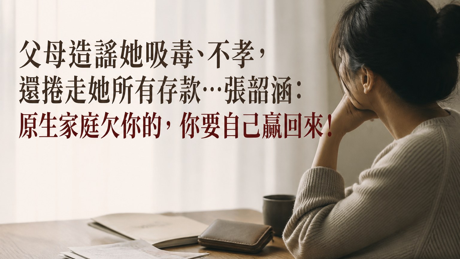 父母造謠她吸毒、不孝，還捲走她所有存款… 張韶涵：原生家庭欠你的，你要自己贏回來！