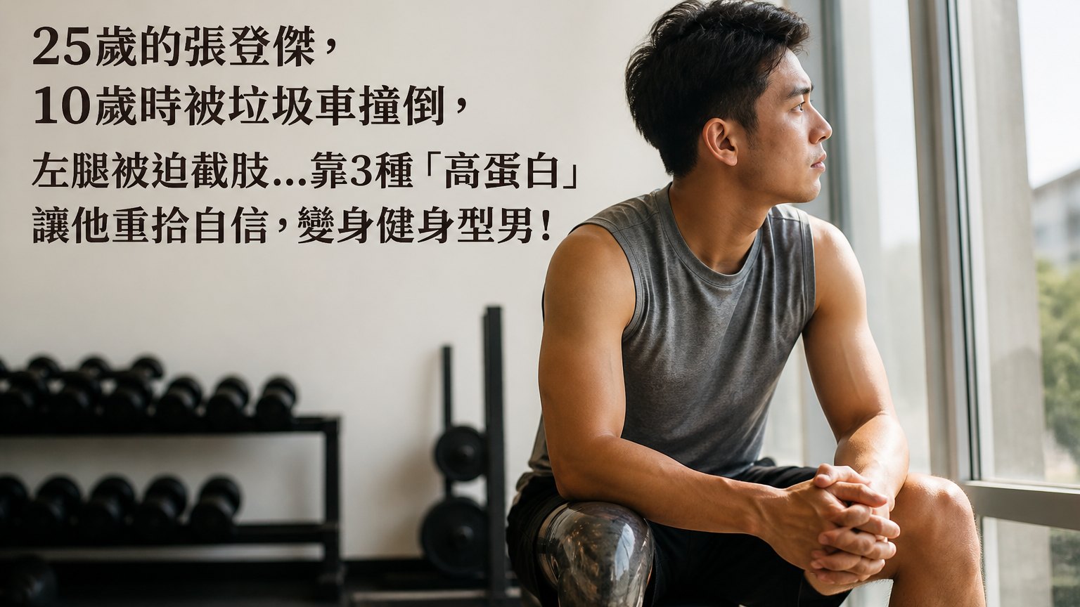 25歲的張登傑，10歲時被垃圾車撞倒，左腿被迫截肢…靠3種「高蛋白」讓他重拾自信，變身健身型男！