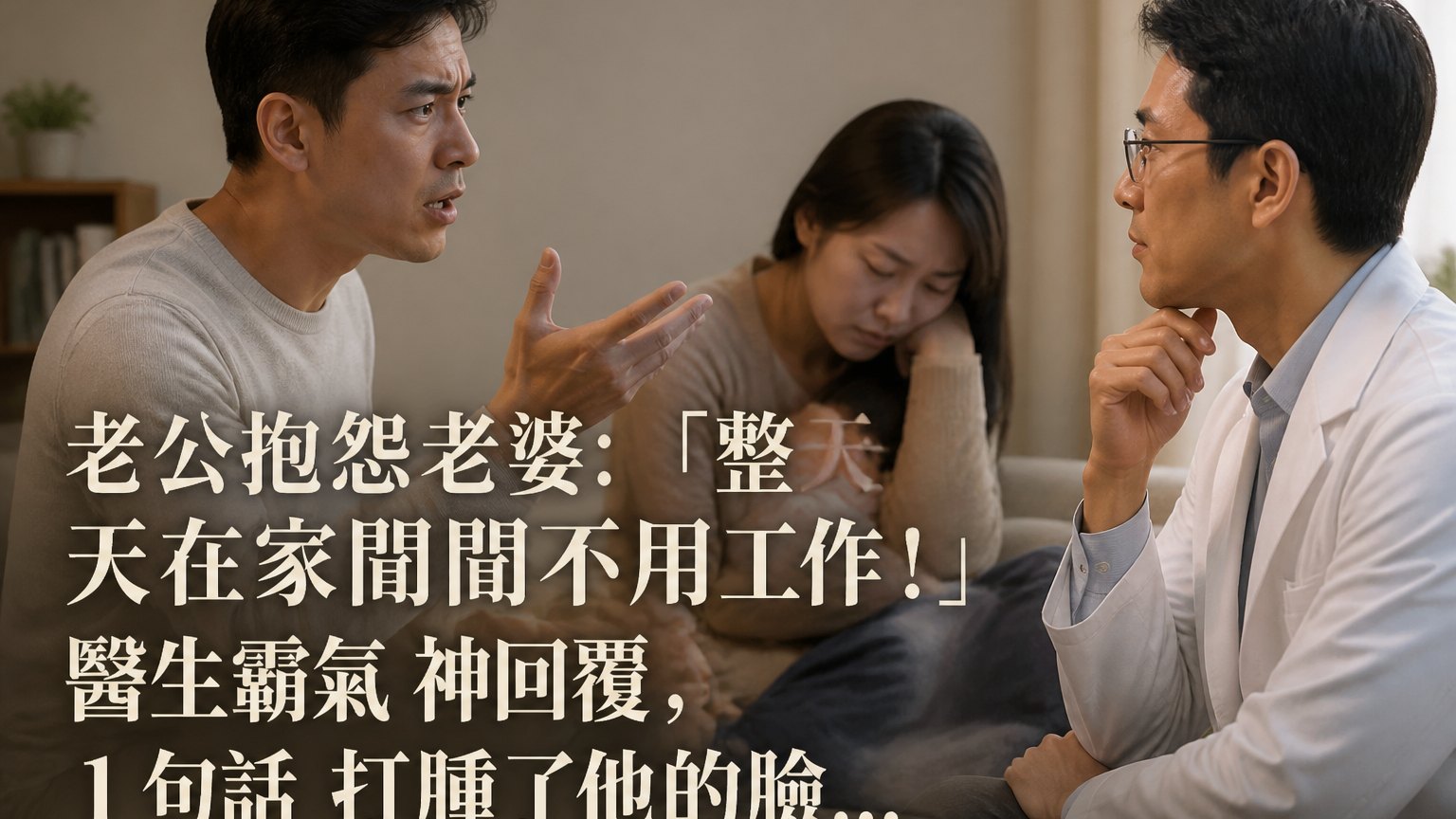 老公抱怨老婆：「整天在家閒閒不用工作！」 醫生霸氣 神回覆，１句話 打腫了他的臉…