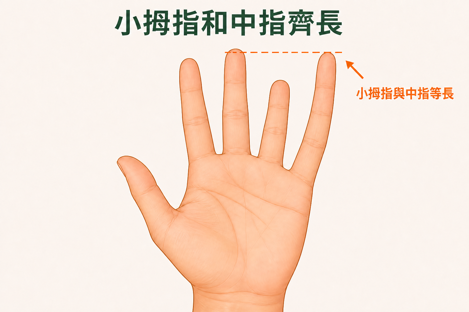 小拇指與中指齊長示意圖