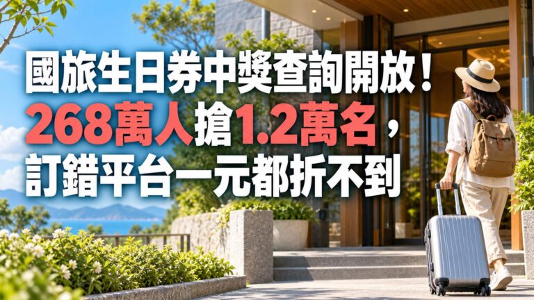 國旅生日券中獎查詢開放！268萬人搶1.2萬名，訂錯平台一元都折不到