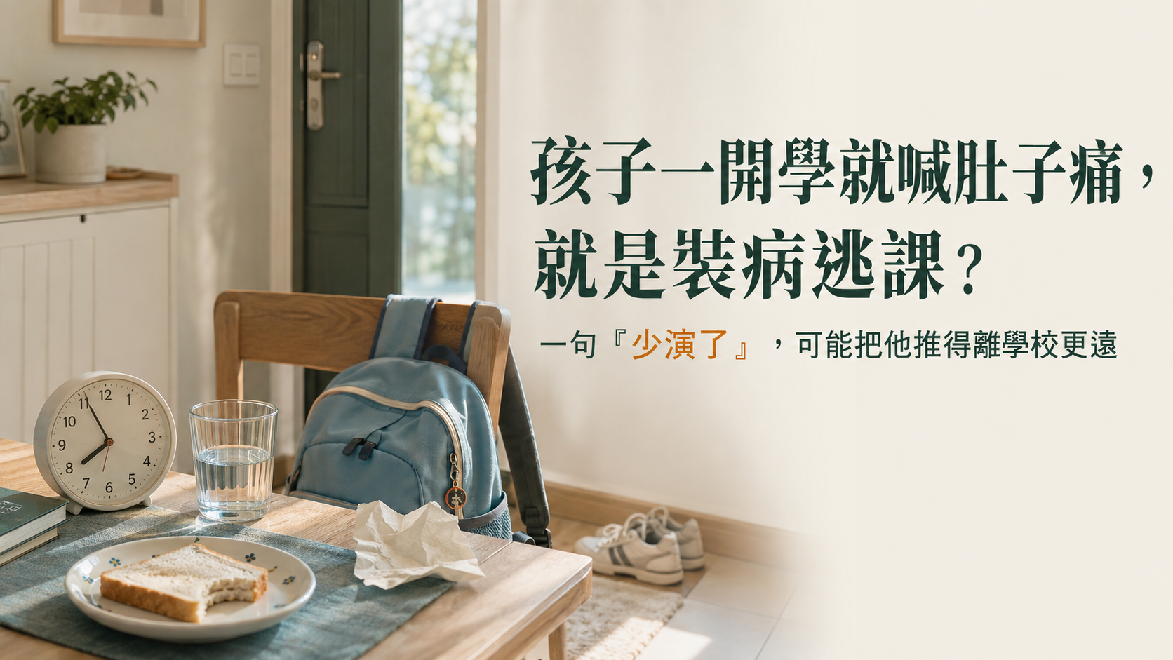 孩子一開學就喊肚子痛，就是裝病逃課？一句「少演了」，可能把他推得離學校更遠