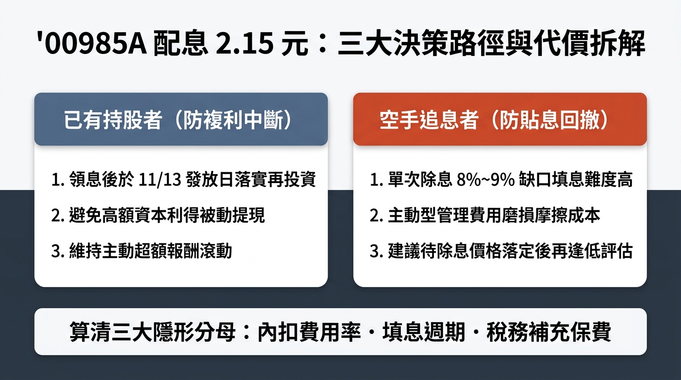 00985A配息2.15元三大決策路徑與代價拆解圖
