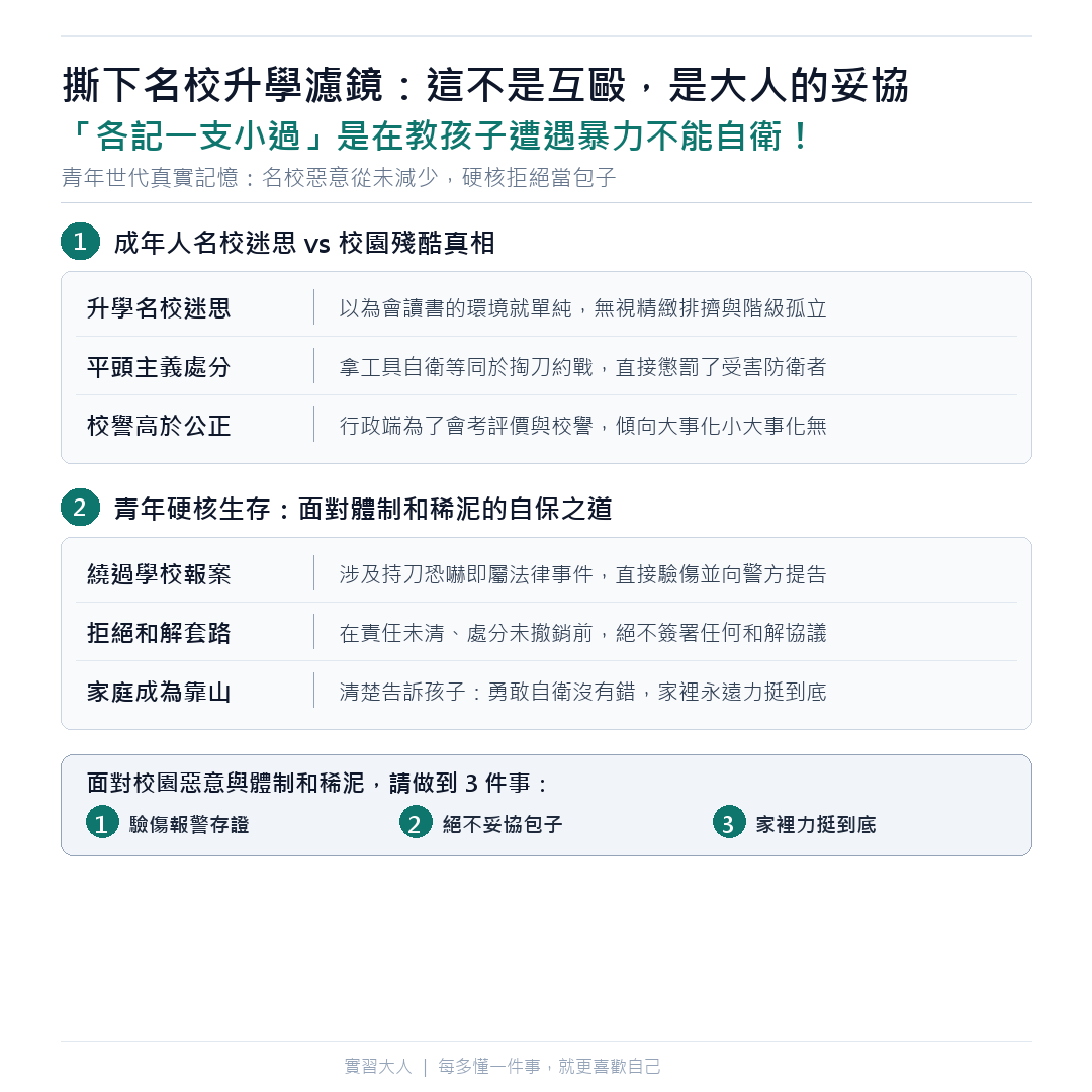 撕開名校濾鏡：精緻排擠生態與青年硬核自保原則圖