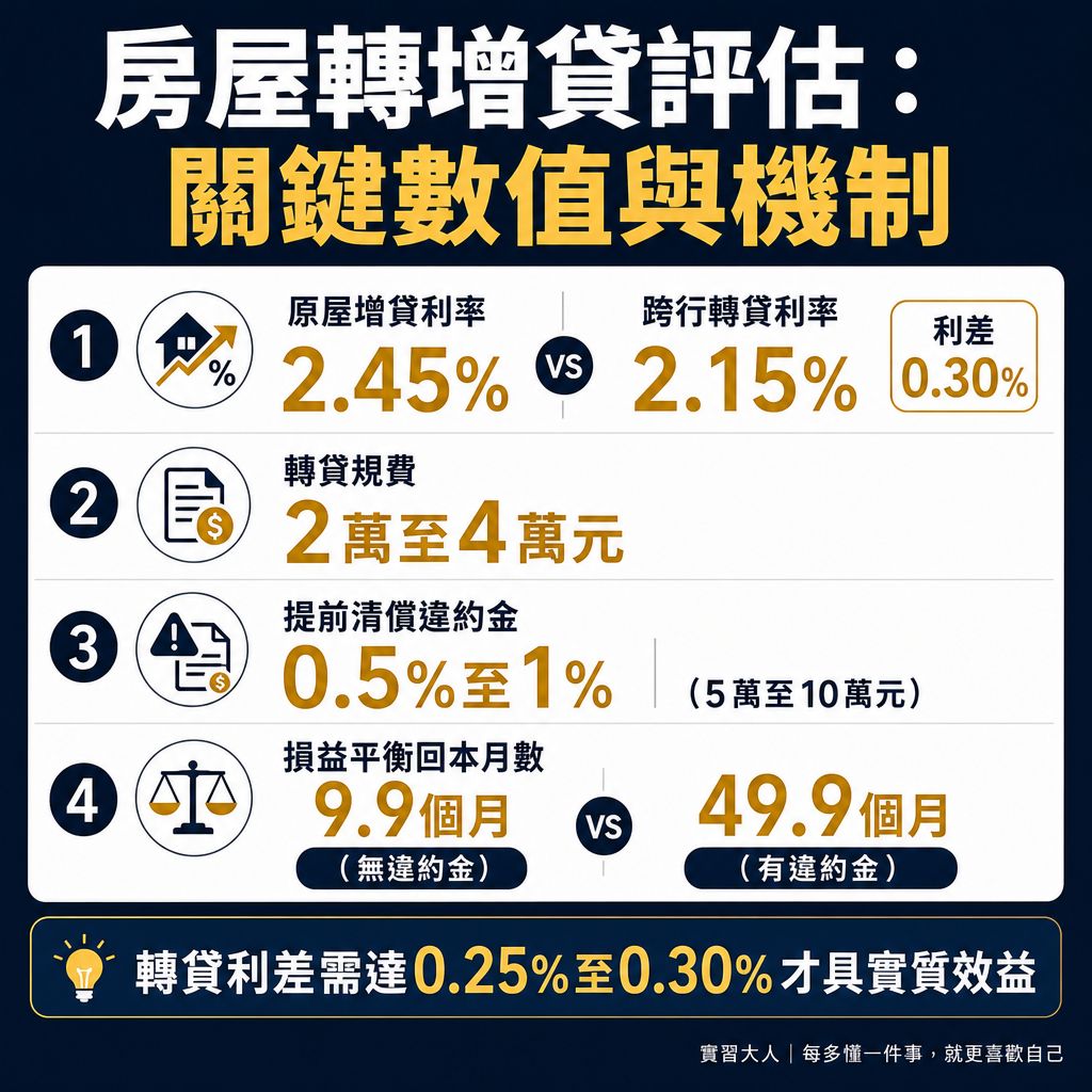 房屋轉增貸評估的關鍵數值門檻與機制連動