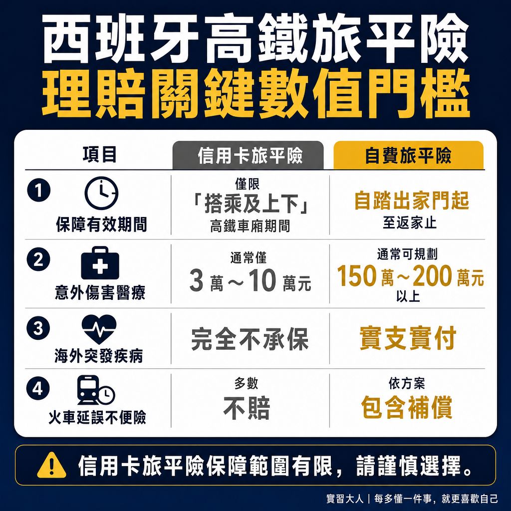 西班牙高鐵旅平險理賠關鍵數值門檻