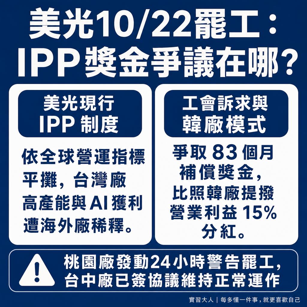 台灣美光桃園工會10/22罷工IPP分紅爭議與韓廠制度對照圖