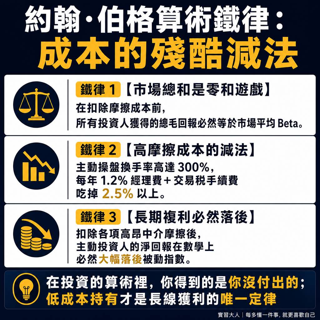 約翰伯格算術鐵律高換手率摩擦成本扣除對長期報酬侵蝕圖