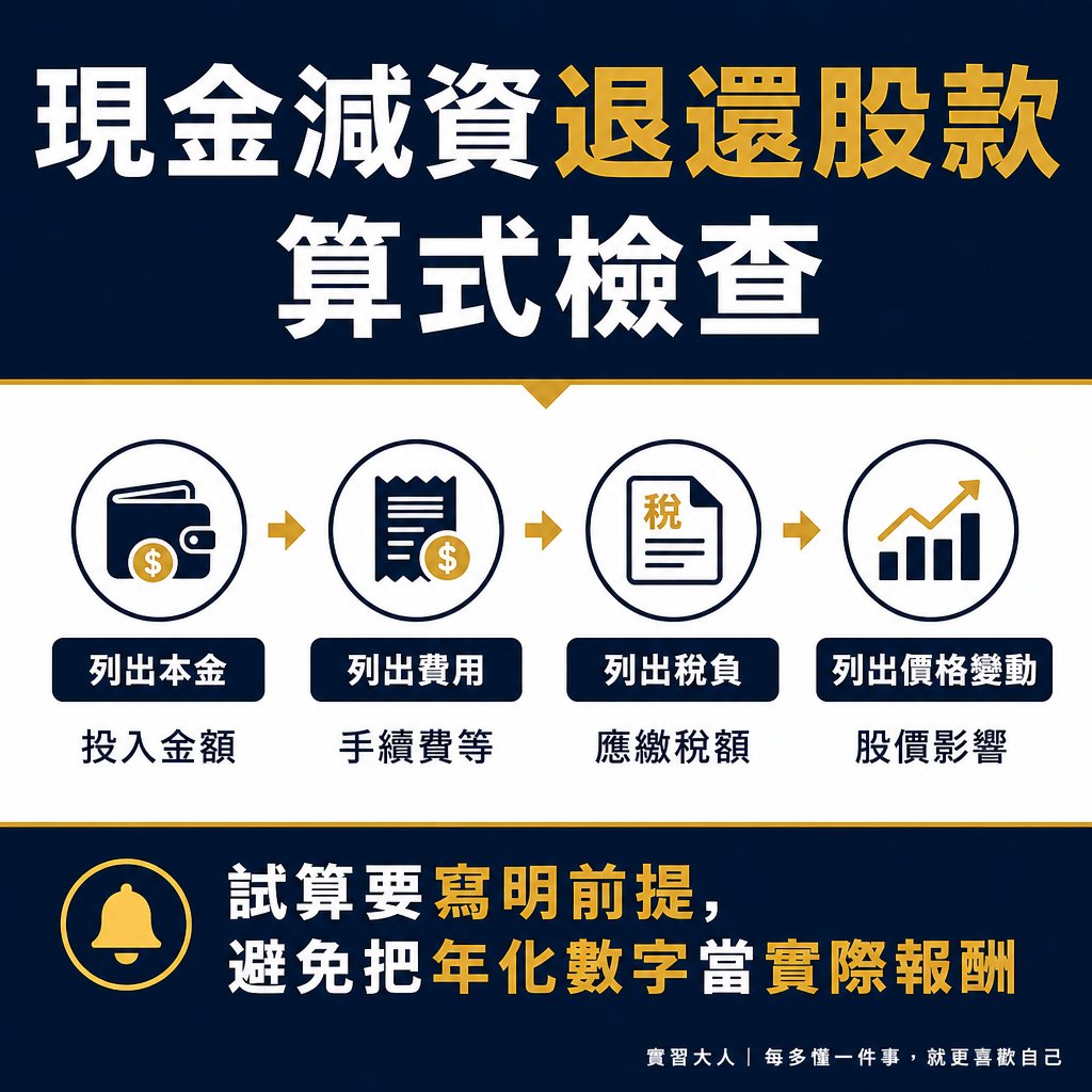 現金減資退還股款成本算式圖