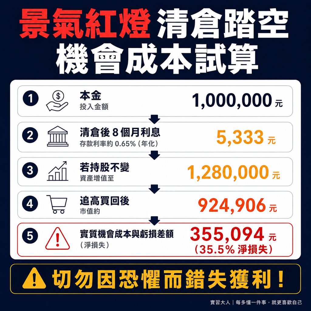 景氣紅燈提早全出清踏空機會成本試算圖