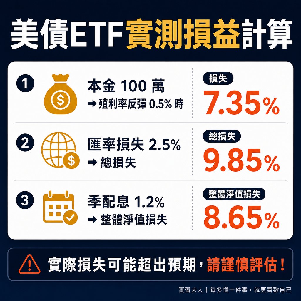 美債ETF存續期間價格波動與匯損扣減階梯圖