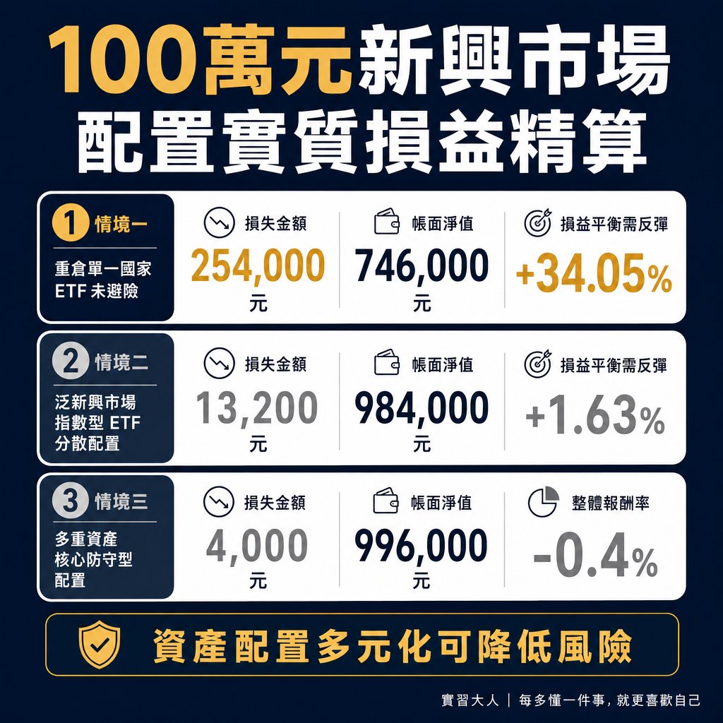 100萬元新興市場配置實質損益精算