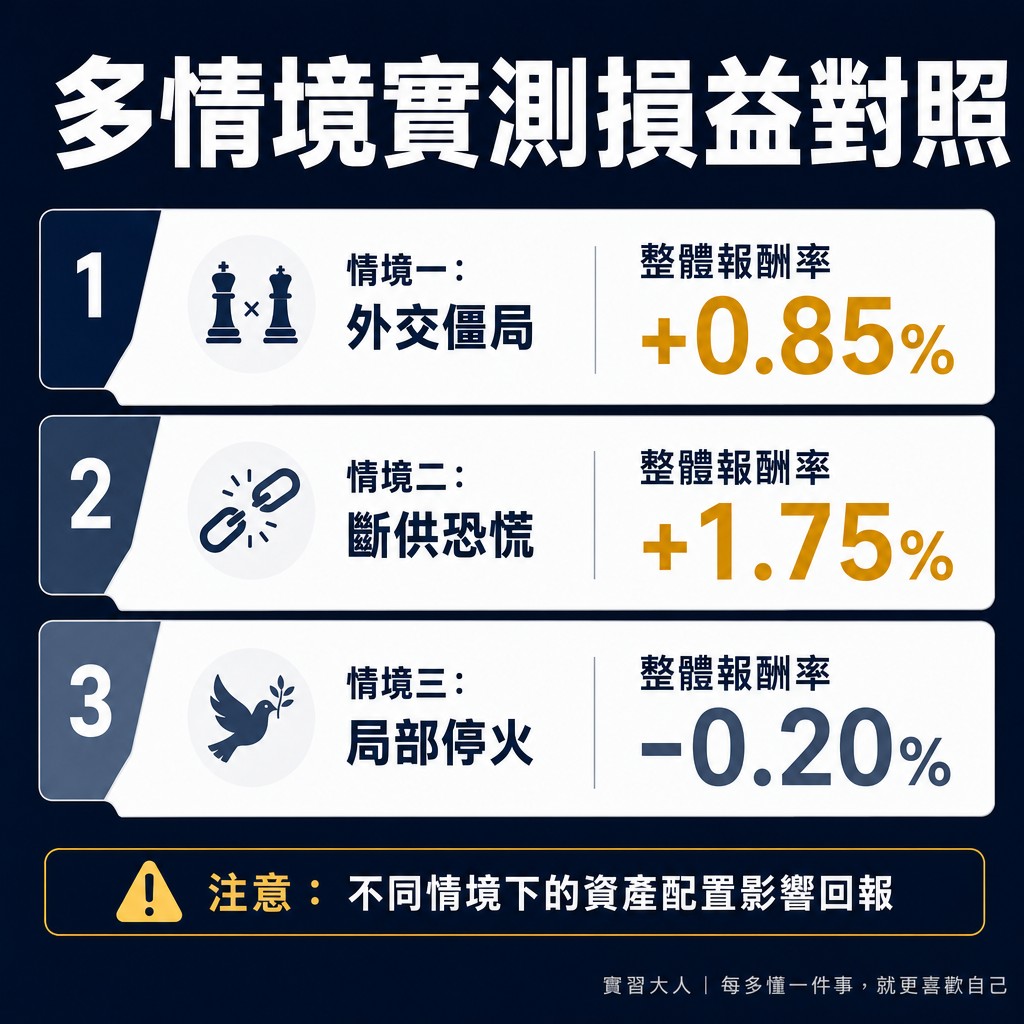 多情境實測損益對照