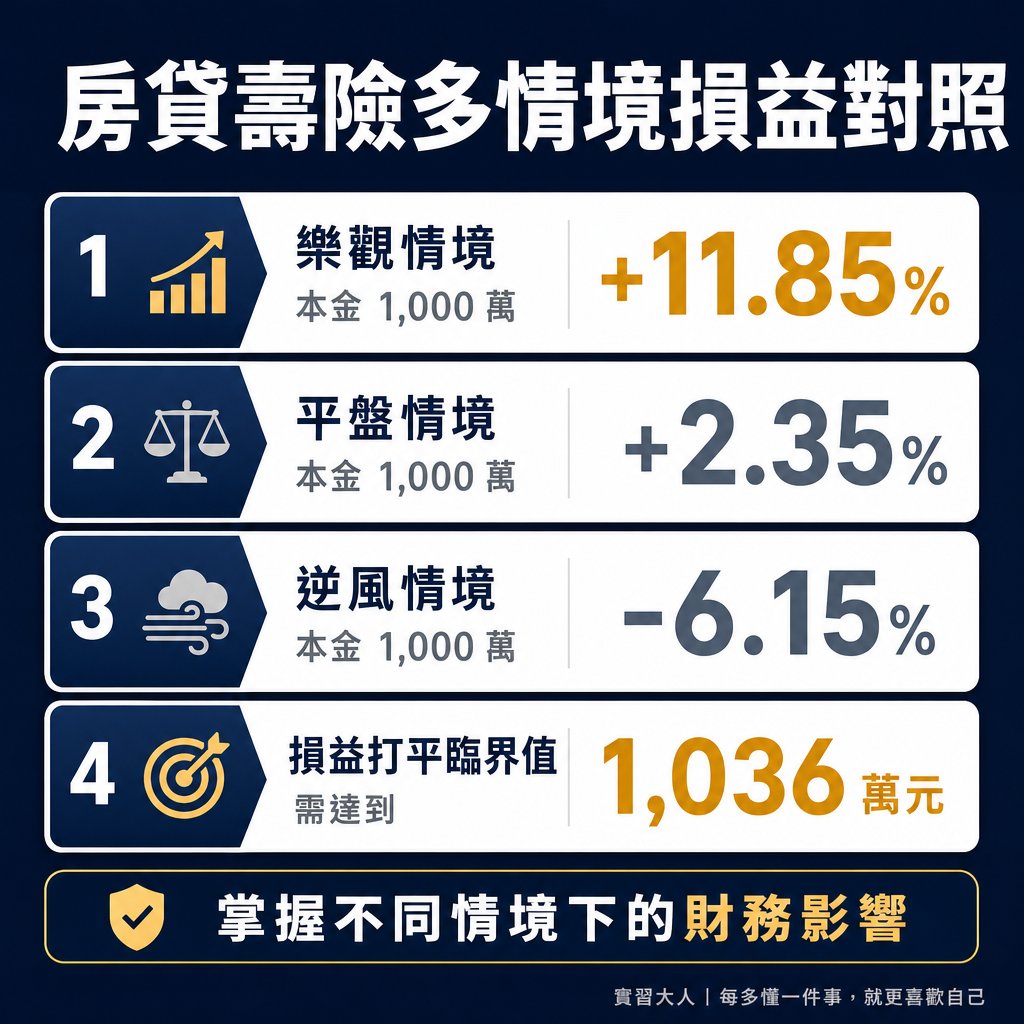 房貸壽險多情境損益對照