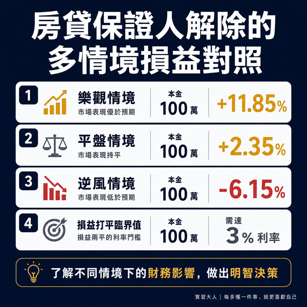 房貸保證人解除的多情境實測損益對照