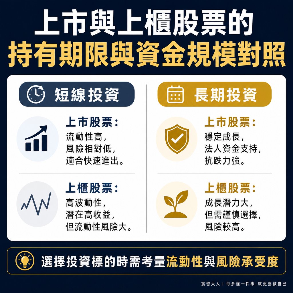 上市與上櫃股票的持有期限與資金規模對照