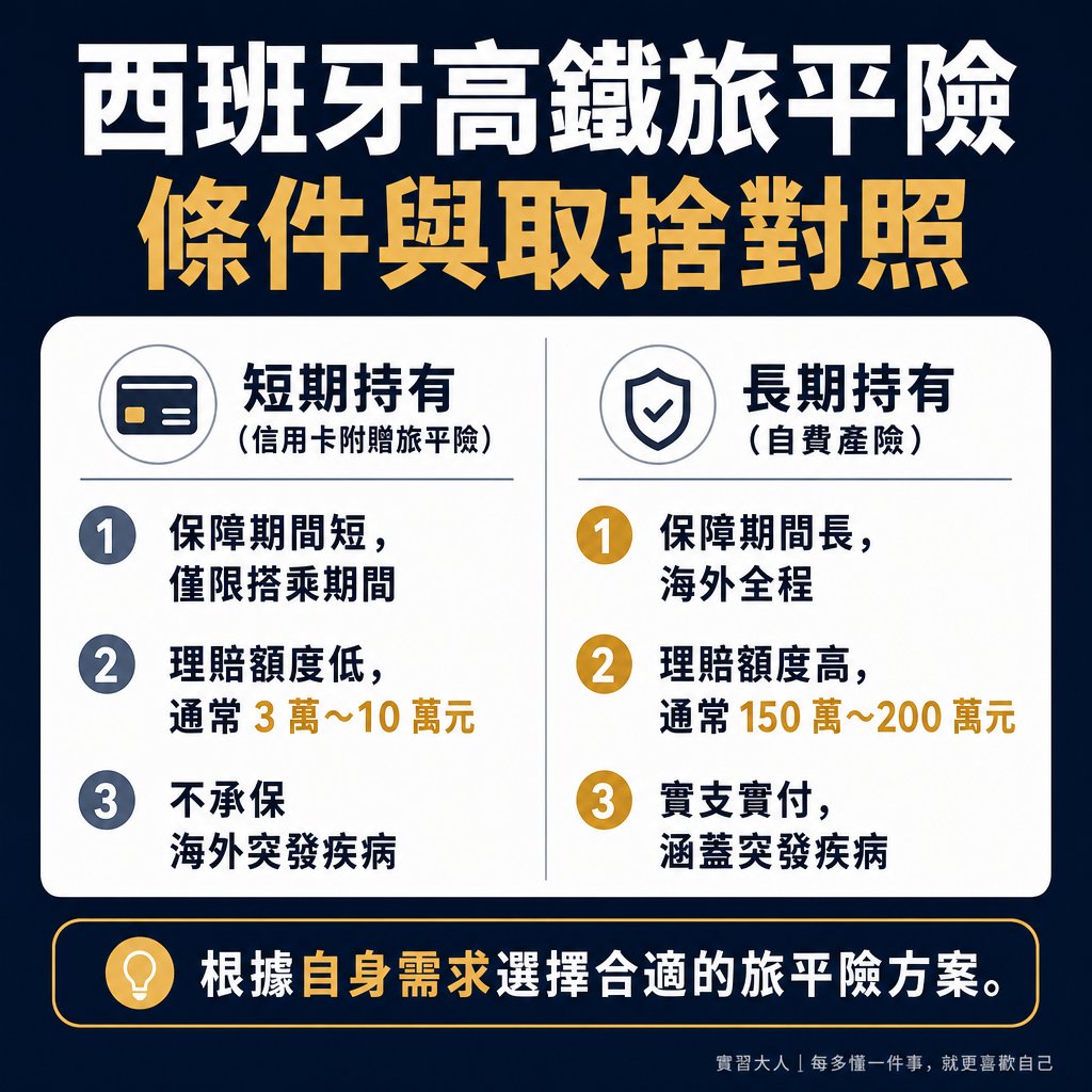 西班牙高鐵旅平險條件與取捨對照