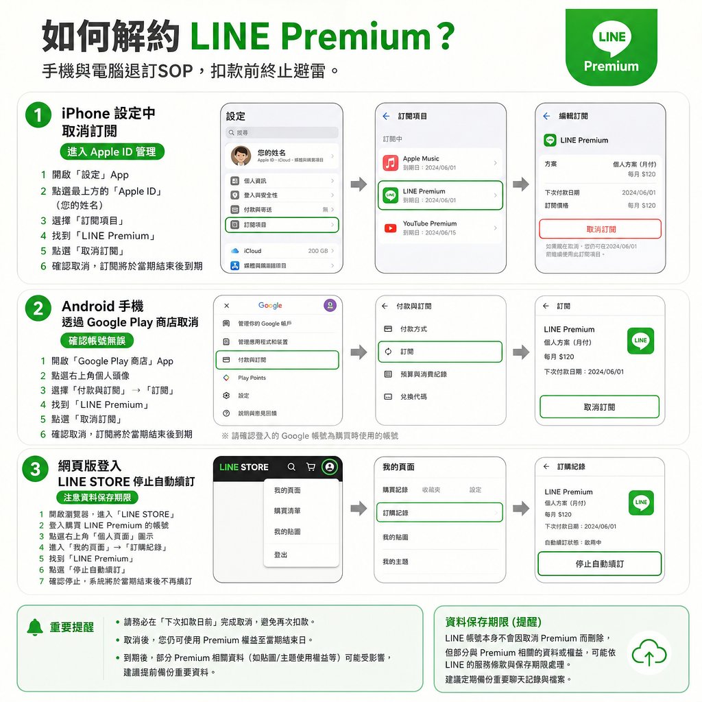 解約 LINE Premium 的三個步驟與注意事項
