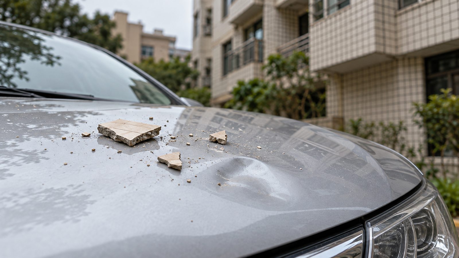 大樓外牆磁磚掉落砸車賠償找誰討？管委會責任判定與車損求償流程