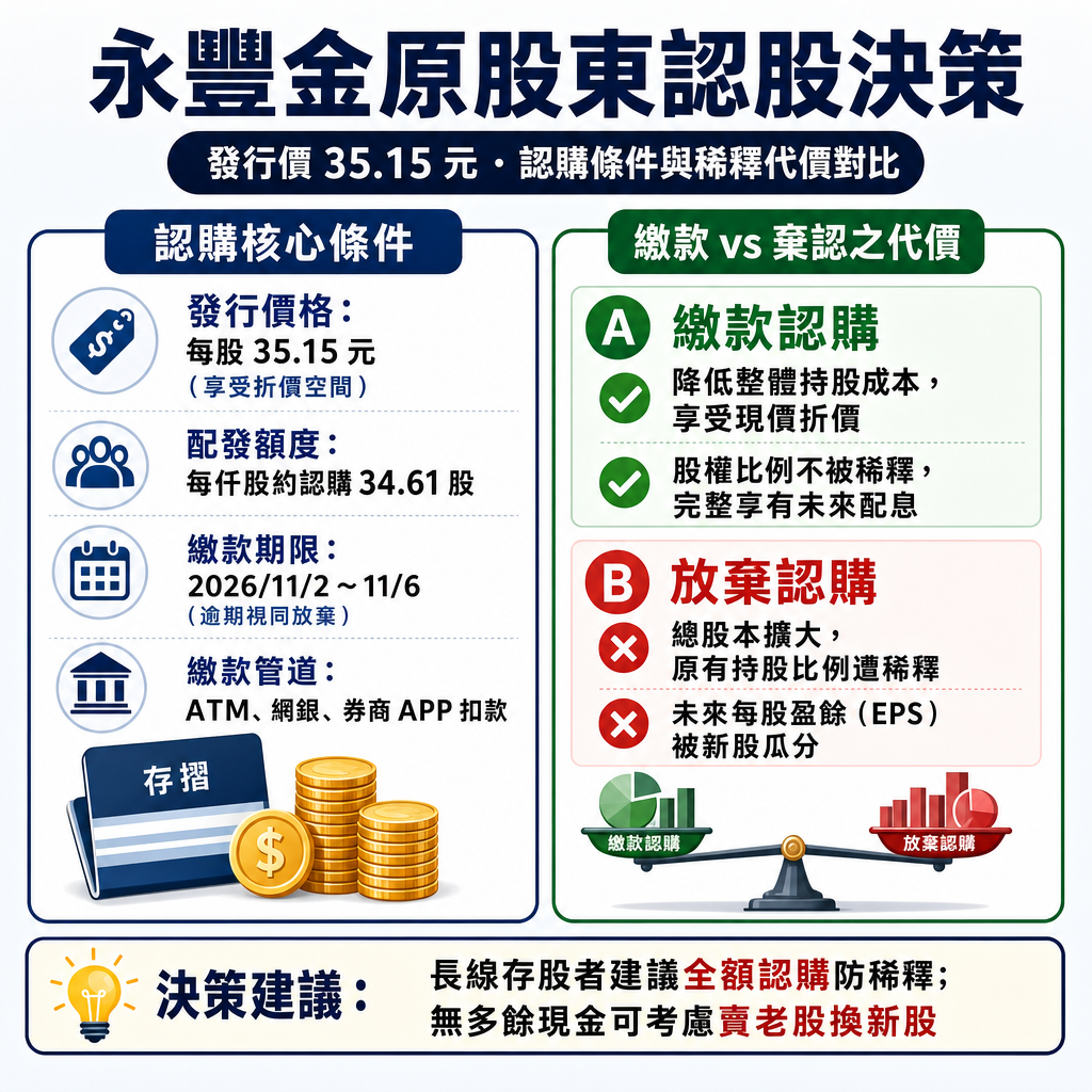 永豐金現金增資:原股東認購條件與防稀釋決策指南圖